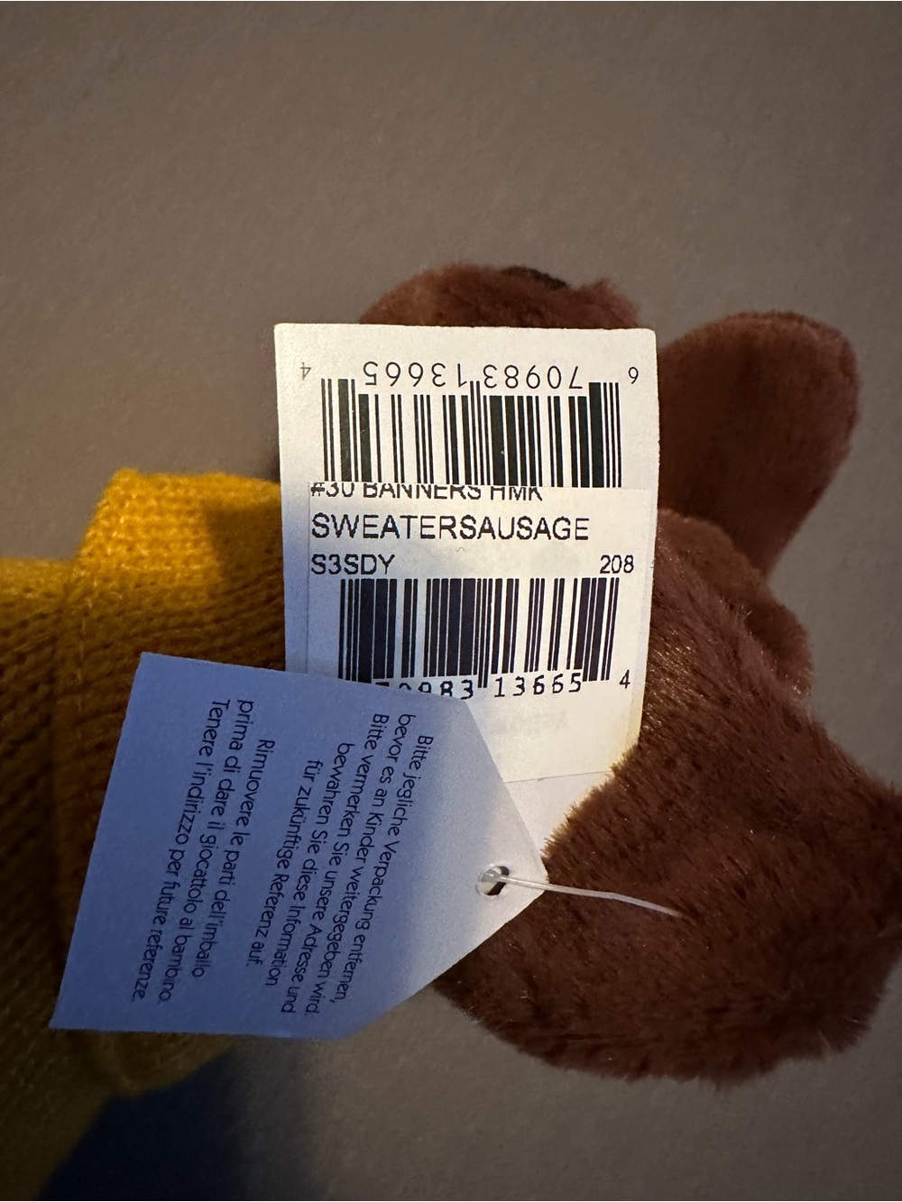 Jellycat Brown Dachshund Plush with Yellow Sweater - Picture 5 of 6